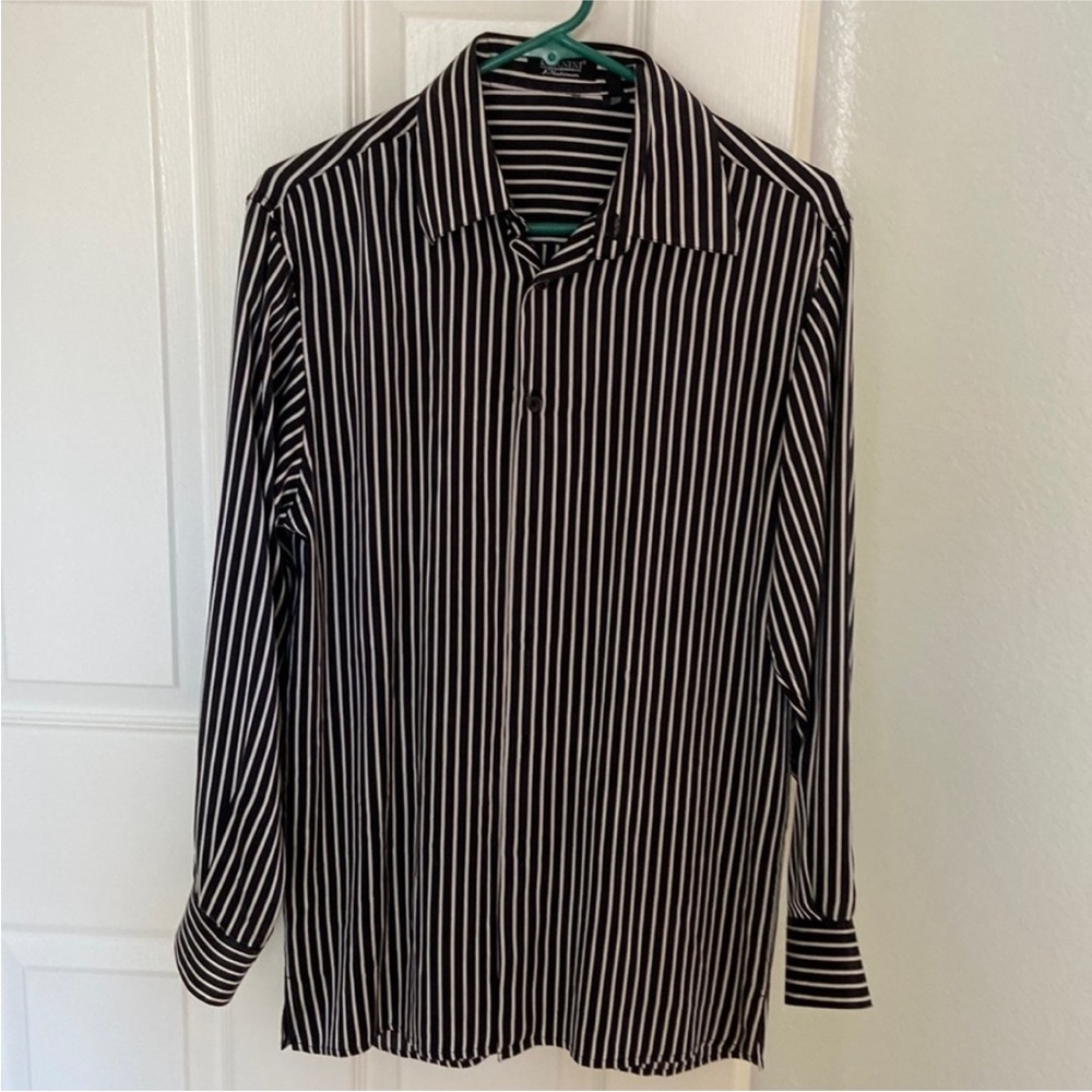 Bernini Italian Black and White Silk Striped Men's Shirt